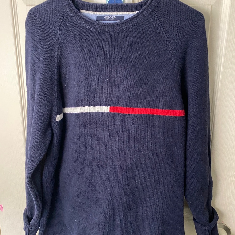 Men's Navy Sweater with Red Stripe